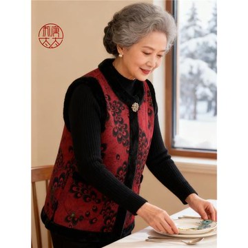奶奶馬甲春秋加絨70歲老太太唐裝背心老年人媽媽裝開衫坎肩外套女