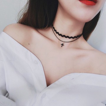 🇹🇼🉑 客製鏈長｜台灣製．波浪雙層十字架短項鍊．Choker頸鏈項圈鎖骨頸圈｜𝐃𝐔𝐒𝐇𝐀.𝐚𝐜𝐜 杜莎飾品