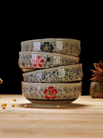 家用釉下彩陶瓷碗創意和風餐具日式單個創意吃飯碗5.5英寸米飯碗