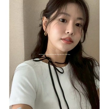 RIRI Shop｜韓國新款 韓系黑色串珠絲帶蝴蝶結項鍊 Y2K鎖骨鏈