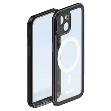 PHILIPS 飛利浦 磁吸式極限運動防水殼 iPhone 15  透明色 + 黑色  1個