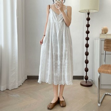 V領刺繡吊帶洋裝061111