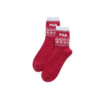 FILA 冬日雪花中筒襪-酒紅色 SCZ-5301-RD