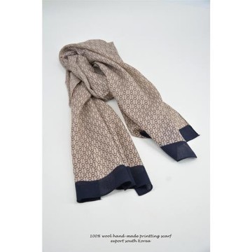 韓國／時裝雜志 A&B／高支純新綿羊毛男士單層輕薄款秋冬印花圍巾