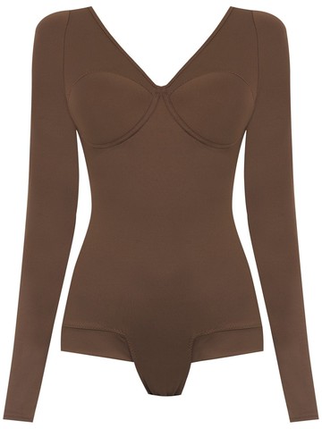 Amir Slama - long sleeved bodysuit - women - Spandex/Elastane/Polyamide - GG - Brown