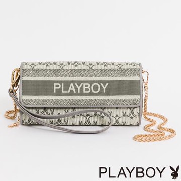 PLAYBOY - 翻蓋長夾附長鍊帶與手挽帶 Miss bunny系列 - 灰色
