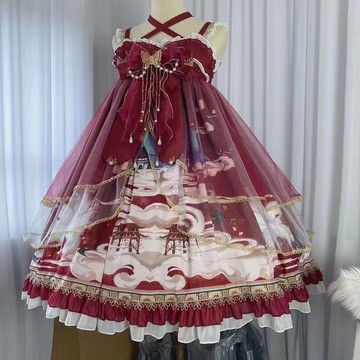 Lolita仙居庭中華風漢元素吊帶jsk連衣裙女洛麗塔