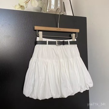 附皮帶-韓版高腰花苞短裙女 顯瘦a字短裙 芭蕾風蓬蓬裙 花苞裙 短裙 A字裙 燈籠短裙 半身裙 有安全褲