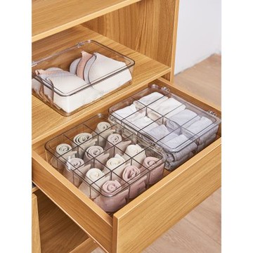 邦佳宜家用內衣內褲分格透明收納盒帶蓋防塵抽屜襪子三合一儲物盒