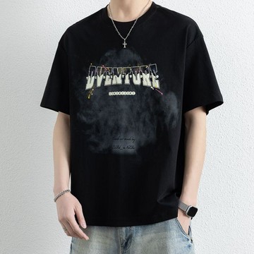 【二十三歲】臺灣出貨男士短袖t恤印花字母男款夏季薄款寬鬆百搭透氣休閒運動圓領上衣T