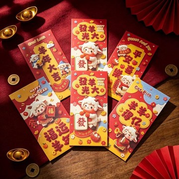 🛒臺灣24h🌳卡通萌羊新年紅包創意燙金春節拜年送禮通用利是封大號款羊年2027