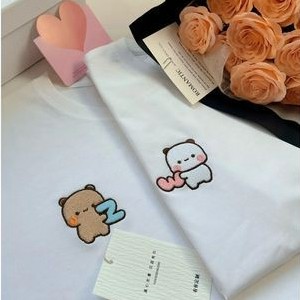 客製化短袖 客製化T恤 一二布布刺繡短袖 一二布布刺繡T恤 一二布布七夕刺繡定制情侶裝 客製化字母Z繡花W短袖 情侶t恤