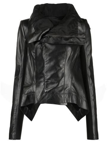 Rick Owens - draped leather jacket - women - Silk/Cotton/Lamb Skin/Cupro/Virgin Wool - 40 - Black