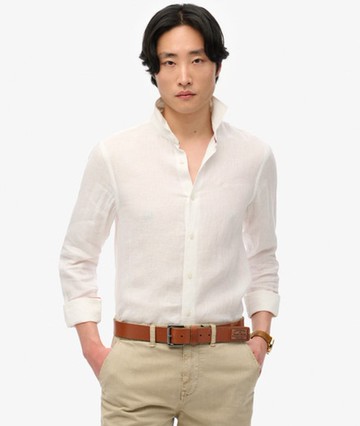 Superdry Men's Embroidered Vacation Linen Shirt White Size: M