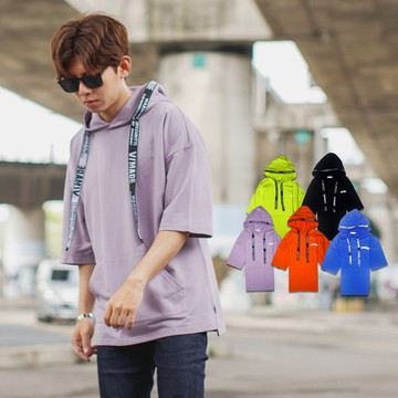 【NB1249J】反光銀沙FOLLOWME文字織帶 抽繩連帽短TEE(LE-BB388)