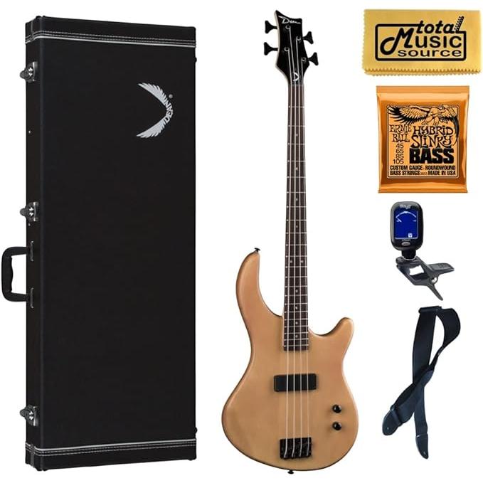 Dean E09M Edge Mahogany Electric Bass Guitar Natural, Hard Case Bundle