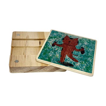 木質多功能方塊手機架 貓抓魚 客製化禮物 手機支架 手機座 鏡子