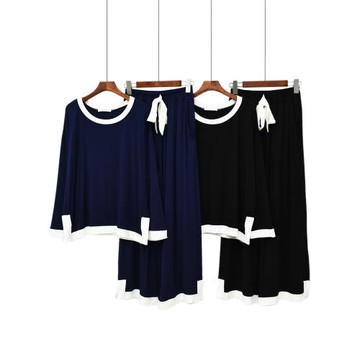 睡衣女秋 莫代爾長褲長袖寬松家居服春秋彈力大碼寬松套裝