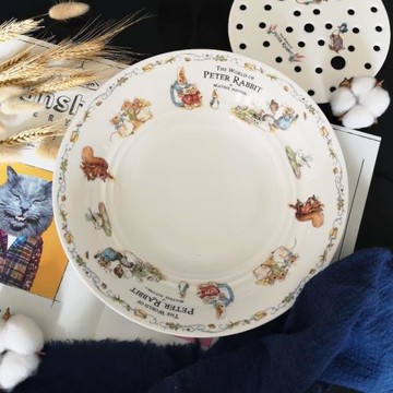 出口骨瓷創意卡通可愛彼得兔系列家用餐具餃子盤 帶瀝水盤可兩用