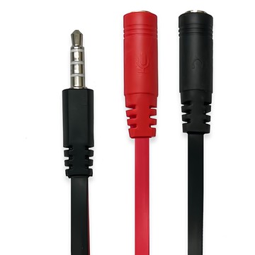 ZIYA 筆記型電腦/桌上型電腦 3.5mm轉麥克風耳機轉接線 三環四極扁線設計 適用多種設備 Red Black  無  Red  Black  1組