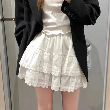 【砂糖夢境】白色蕾絲蛋糕短裙女春夏2026新款高腰小個子蓬蓬a字芭蕾風半身裙
