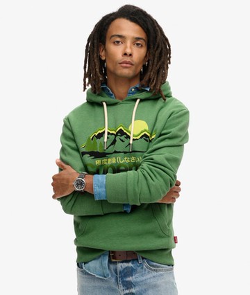 Superdry Men's Great Outdoors Graphic Hoodie Green Size: L