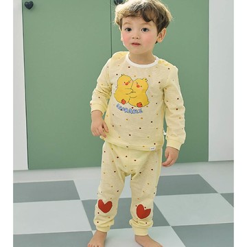 韓國 Cordi-i - 透氣提花棉長袖家居服/睡衣-擁抱鴨鴨-淡黃