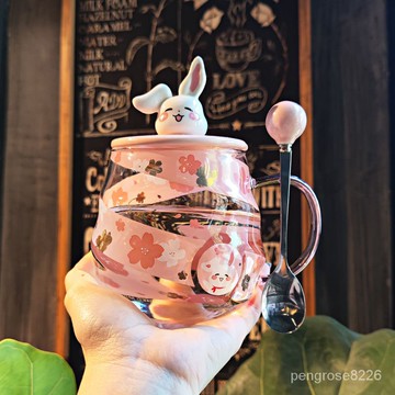 【優選精品】2022新款高顔值玻璃水盃帶蓋勺女生閨蜜網紅爆款可愛盃子傢用茶盃ins日韓風 MVMO