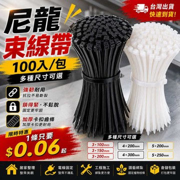 【🔥台灣24hr出貨🔥】束帶 束線帶 尼龍束帶(100條/包) 紮線帶 自鎖式束帶 電線收納 尼龍紮帶 塑膠束帶 整線器