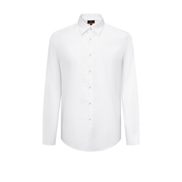 免熨防皺彈性暗斜紋長袖上班襯衫/白色 | 4112113200