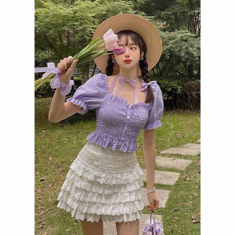 ギンガム チェック シャーリング トップス パフスリ オフショルダー 地雷系 ゆめかわいい シャンパン 原宿系 ゆめかわいい Bobon21 ボボンニジュウイチ T27 通販 Lineポイント最大0 5 Get Lineショッピング