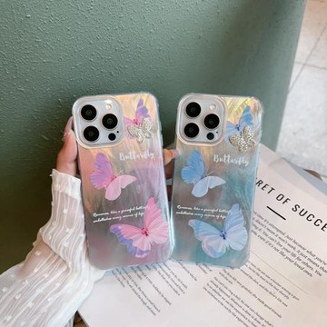 水鉆蝴蝶適用蘋果16 15 14手機殼iPhone11 12日韓IMD羽紗13mini夢幻蝴蝶7P XR高級ins保護套唯美高檔