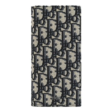 Christian Dior 滿版緹花LOGO對開多卡零錢長夾.深藍