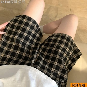 🚚限時免運下殺🚚 夏季薄款女生睡褲寬松休閑褲五分褲新款格子印花家居可愛網紅短褲