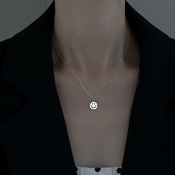 925純銀笑臉網紅項鏈女微笑簡約廢話鎖骨鏈學生清新閨蜜森系吊墜