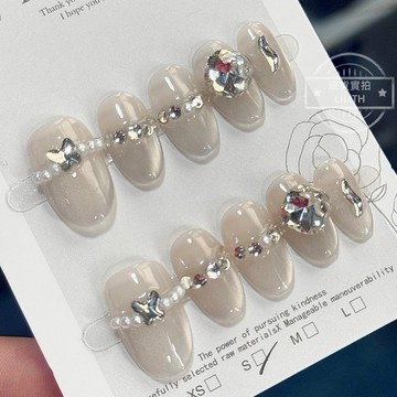 可隔日到貨！凝光 純手工貓眼穿戴甲 輕奢高級亮閃美甲 溫柔百搭可拆卸手工甲 光療甲片 美甲貼片 假指甲 指甲貼 韓國美甲