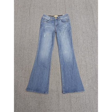 美單春夏秋高腰彈力貓抓紋水洗磨白微喇牛仔褲胖妹妹破洞長褲女褲