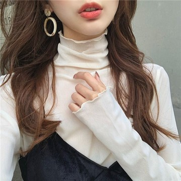 [PING'S🌞]春季新款 小眾 設計感 高領內搭 網紗 上衣 洋氣 減齡 蕾絲 打底衫女