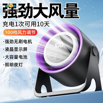 新款 無刷USB充電便攜風扇 超靜音 家用宿舍 臺式臥室燈光持久續航[PP0510023]