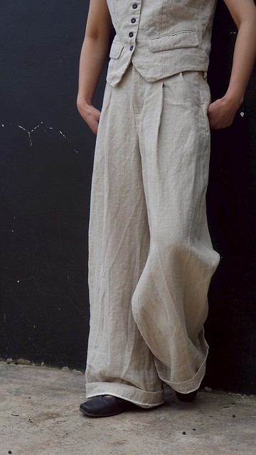 raw hemp loose pants 原生亞麻闊腿褲