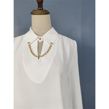 外貿單氣質白襯衫新款春季百搭設計感小眾別致鏈條裝飾上衣職業女