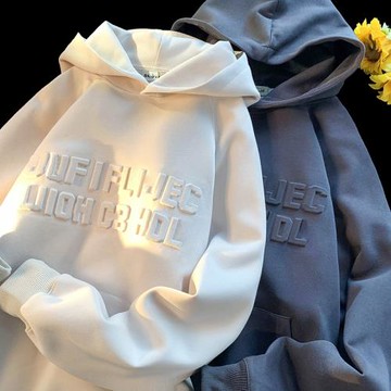 重磅衛衣男連帽立體字母印花高街外套春秋款美式復古寬松套頭上衣