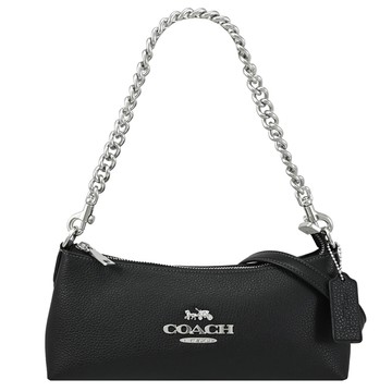 COACH CL407 金屬LOGO荔枝皮革鍊帶兩用包.黑/銀