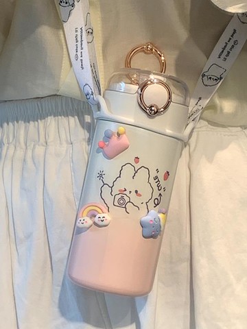 水杯女生可愛高顏值帶吸管學生兒童上學專用保溫杯便攜瓶女孩杯子【摩可美家】