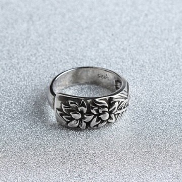 925純銀戒指花朵開口戒-復古大花寬面個性生日情人節禮物女飾品73gp23【獨家進口】【米蘭精品】