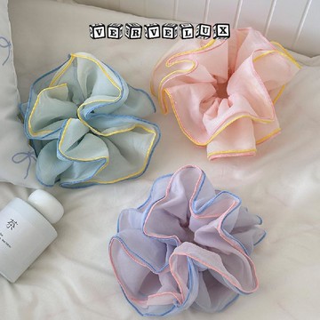 两件9.9折🔥臺灣出貨🔥可開發票✅韓系慵懶風藍色網紗大腸髮圈女高級感百搭溫柔扎頭髮大號發繩頭飾