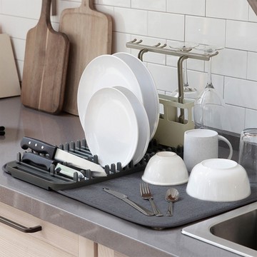 《Umbra》吸水墊+高腳杯碗盤瀝水架-昏灰-- 餐具 碗盤收納架 流理臺架