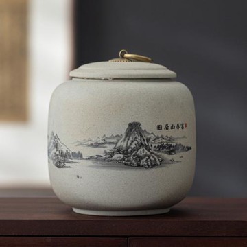 粗陶茶葉罐防潮密封罐陶瓷儲存罐家用復古白紅綠茶普洱醒茶罐空罐