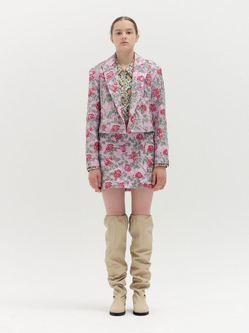 Floral Jacquard Cropped Jacket_Pink