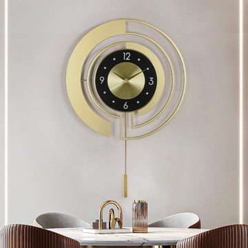 新中式圓形簡約客廳時尚墻飾時鐘新款現代家用藝術免打孔掛墻鐘表